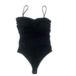 Express Woman S Black Ruched Whimsigoth Fairy Grunge Spaghetti Strap Bodysuit.